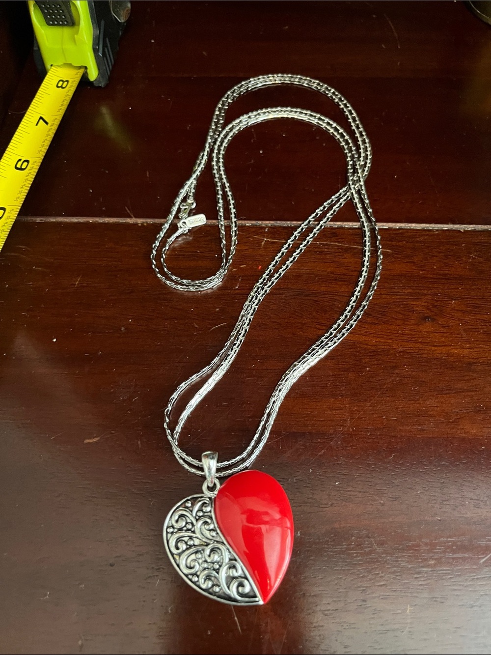 Monet Red and Silver Heart Pendant Necklace